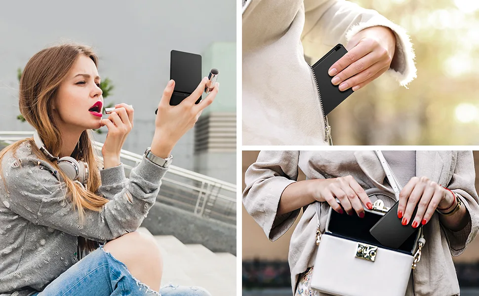 Gospire Standable LED Travel Makeup Mirror with Lights and Magnification 1X/3X  Rechargeable Compact Mirror with Adjustable Brightness  Foldable Small Vanity Mirror Handheld for Purses   Black - product information 14