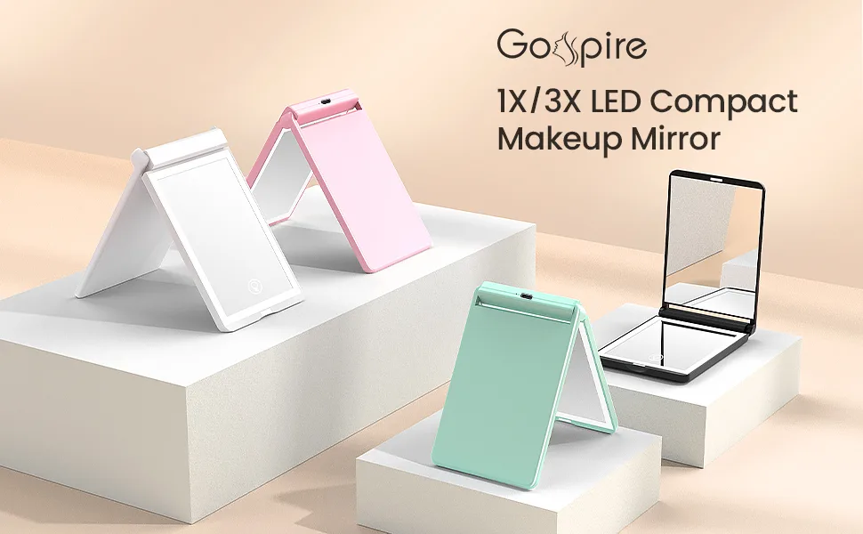 Gospire Standable LED Travel Makeup Mirror with Lights and Magnification 1X/3X  Rechargeable Compact Mirror with Adjustable Brightness  Foldable Small Vanity Mirror Handheld for Purses   Black - product information 9
