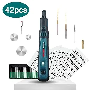 USB Cordless Electric Engraving Pen Kit  Mini 3-Speed Rotary Etching Machine Engraving Jewelry Leather Wood Glass 42pcs Engraver Tools for Metal with 30 Bits&Stencil - metal engraving pen