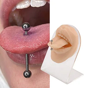 SimCoach Soft Silicone Tongue&Mouth Model with Acrylic Stand  Piercing Practice Body Parts  Imitation Mold for Jewelry Display - product information 2