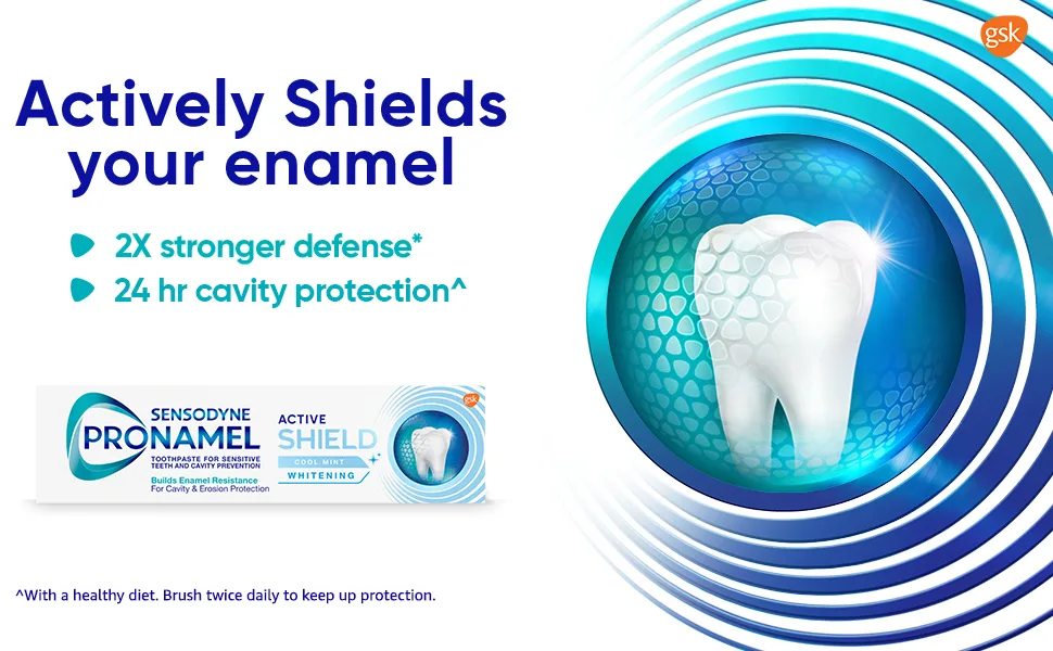Sensodyne Pronamel Active Shield Whitening Enamel Toothpaste  Cool Mint - 3.4 Ounces x 3 - Pronamel Active Shield