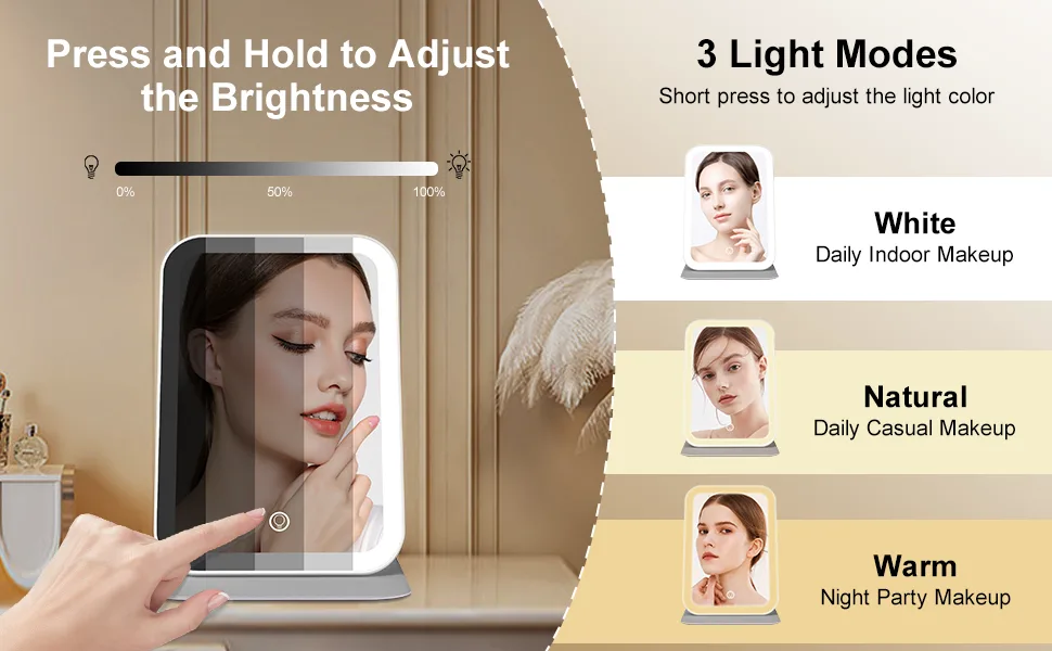 Gospire Foldable LED Travel Makeup Mirror with 60 Led Lights  Rechargeable Compact Mirror with 3 Color Lights & Adjustable Brightness  Lighted Vanity Mirror Folding Travel Mirror with Lights - Purple - product information 11