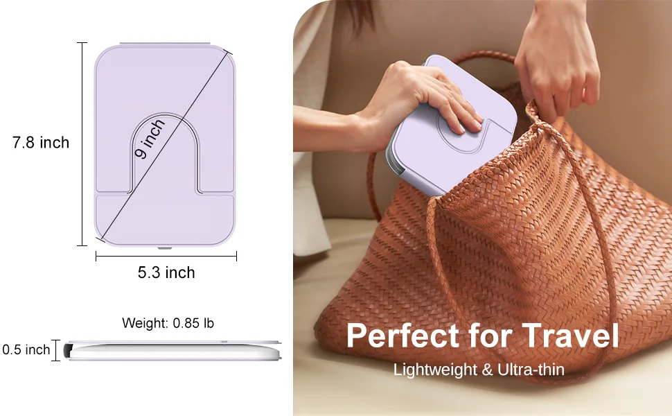 Gospire Foldable LED Travel Makeup Mirror with 60 Led Lights  Rechargeable Compact Mirror with 3 Color Lights & Adjustable Brightness  Lighted Vanity Mirror Folding Travel Mirror with Lights - Purple - product information 14