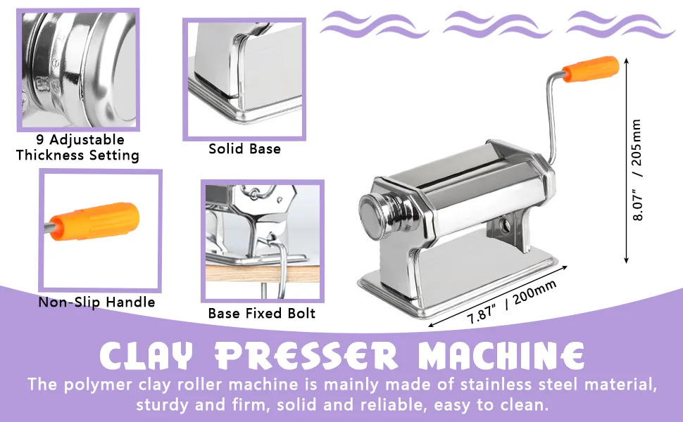 Polymer Clay Roller Machine Set Includes Clay Presser Machine with 9 Adjustable Thickness Settings  9 Clay Shaping Tool  8 Round Clay Cutter and 7.87 Clay Cutter for DIY Craft Projects - clay machine