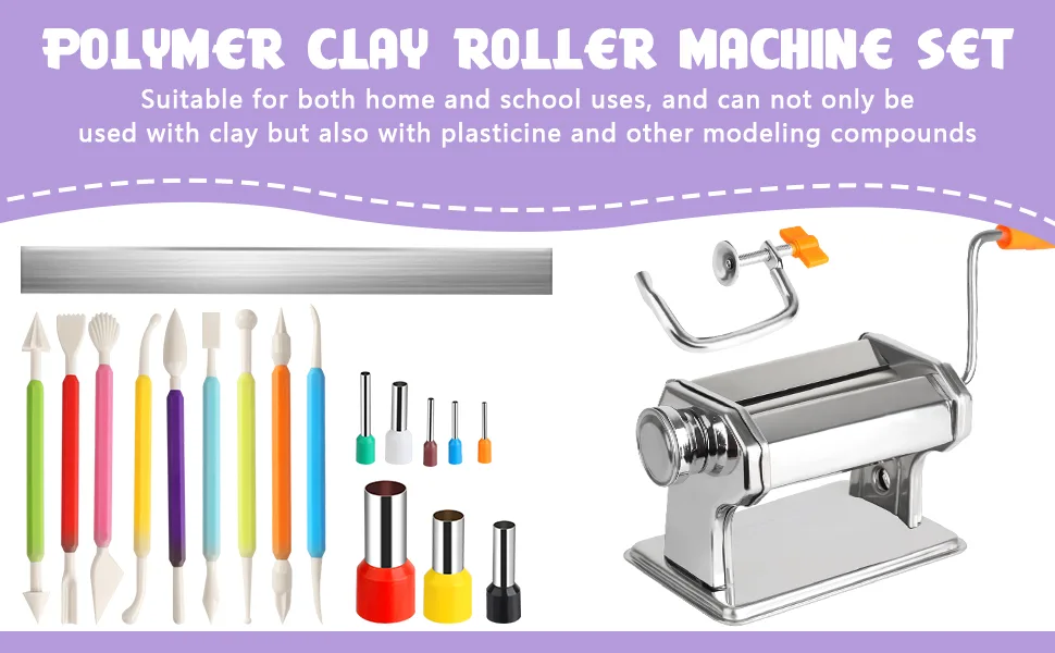 Polymer Clay Roller Machine Set Includes Clay Presser Machine with 9 Adjustable Thickness Settings  9 Clay Shaping Tool  8 Round Clay Cutter and 7.87 Clay Cutter for DIY Craft Projects - Polymer Clay Roller Machine Set