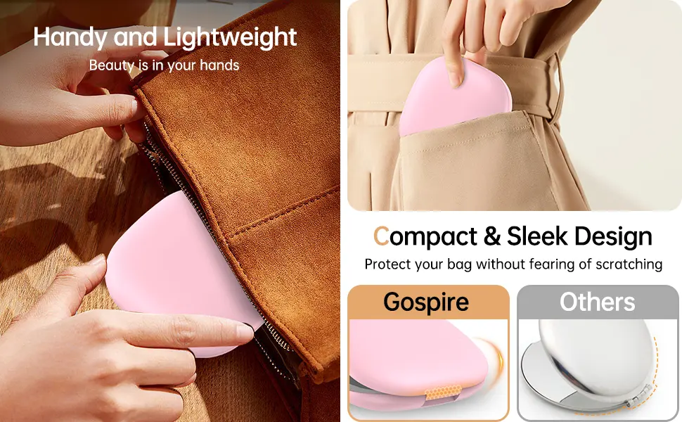 Gospire Rechargeable Travel Makeup Mirror with Lights and Magnification 1X/10X  LED Compact Mirror with 3 Light Colors & Adjustable Brightness  Small Vanity Mirror Handheld for Purses   Pink - product information 12
