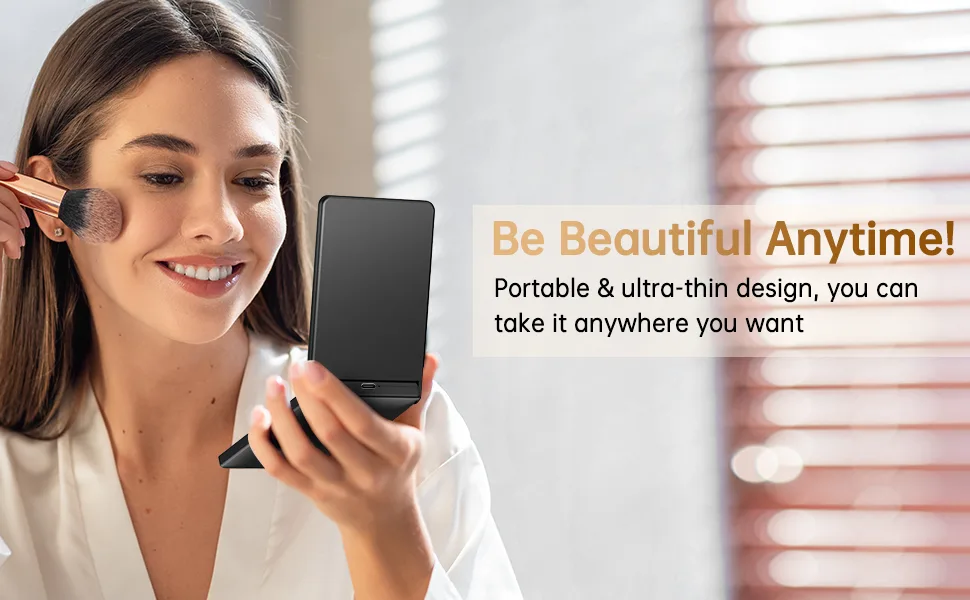 Benbilry LED Lighted Compact Makeup Mirror with Magnetic Switch   1X/3X Magnification & Type-C Rechargeable & Adjustable Brightness & 300  Flip   Portable Travel Mirror Foldable Handheld Mirror Black - 23565