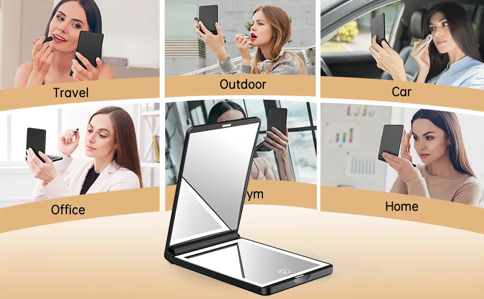 Benbilry LED Lighted Compact Makeup Mirror with Magnetic Switch   1X/3X Magnification & Type-C Rechargeable & Adjustable Brightness & 300  Flip   Portable Travel Mirror Foldable Handheld Mirror Black - 32659852