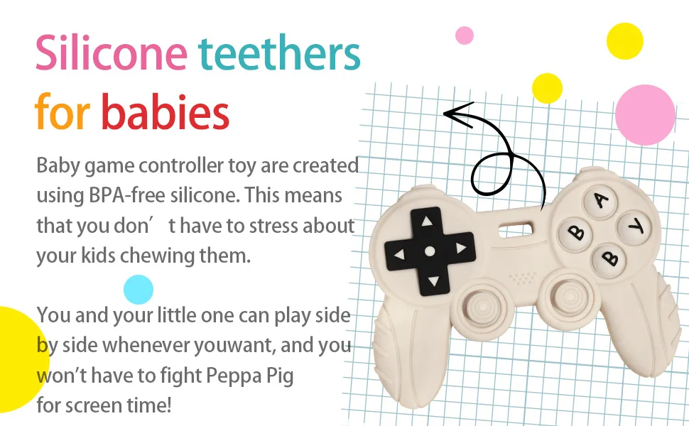 BIGSPINACH Baby Game Controller Teether Toy Silicone Teething Toy for Gamer Parents and Future Gamer Kids Cool Gaming Stuff (Blue+Black) - teething toy stick remote control for baby teether tubes gel babies 12-24 month