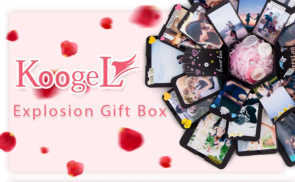 Koogel Explosion Gift Box  Handmade Exploding Photo Album Preassembled Surprise Picture Pop Up Love Box with Creative DIY Scrapbooking Accessories for Anniversary Birthday Wedding Memory Party - Explosion Gift Box