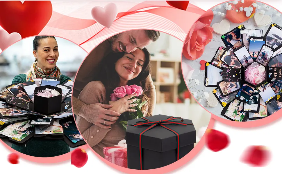 Koogel Explosion Gift Box  Handmade Exploding Photo Album Preassembled Surprise Picture Pop Up Love Box with Creative DIY Scrapbooking Accessories for Anniversary Birthday Wedding Memory Party - Explosion Gift Box