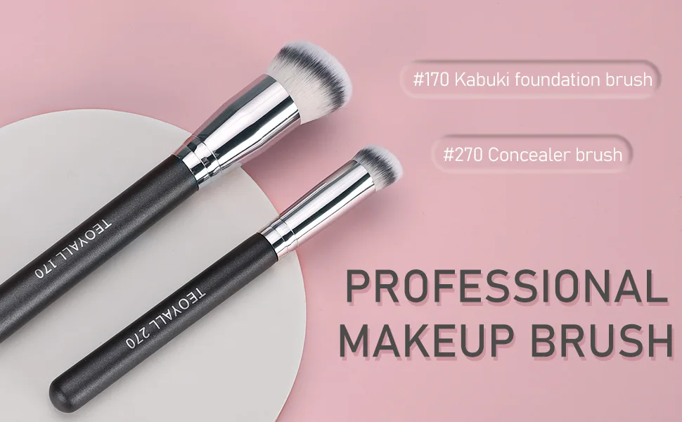 TEOYALL Kabuki Brush Set  2 Size Angled Foundation Brush Concealer Brush Contour Brush with Dense Synthetic Bristle (170+270) - makeup brush
