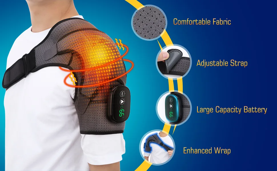 Cordless Shoulder Heating Pad  Heated Shoulder Wrap  Shoulder Brace with 3 Heating and Vibration Modes  Shoulder Supports for Relaxation Large - heating shoulder brace