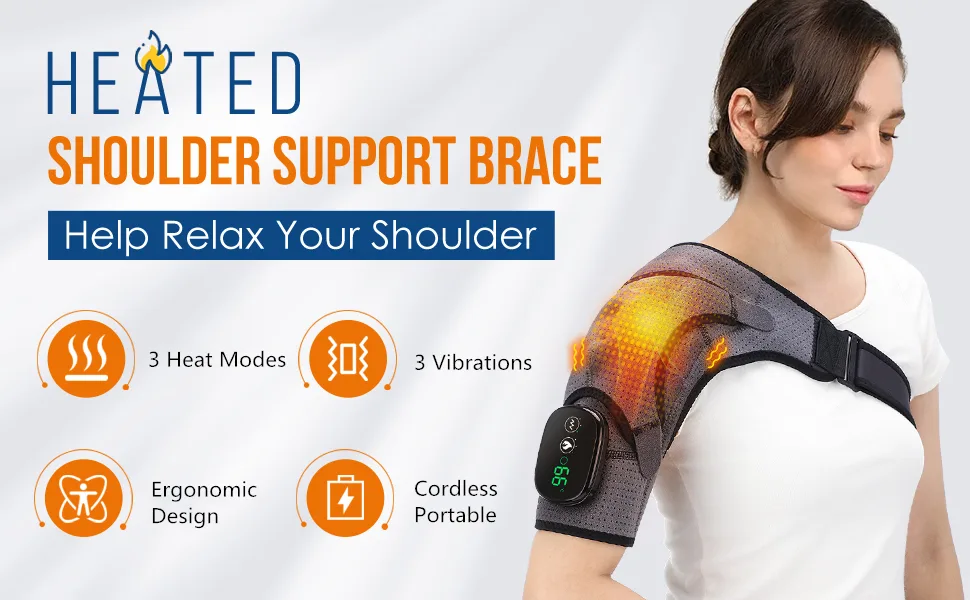 Cordless Shoulder Heating Pad  Heated Shoulder Wrap  Shoulder Brace with 3 Heating and Vibration Modes  Shoulder Supports for Relaxation Large - heating shoulder pad