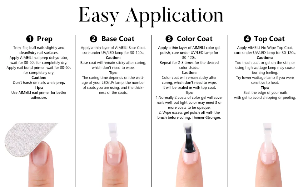 AIMEILI Hema Free No Wipe Top Coat Base Coat & Cuticle Oil Set  Glossy Shine Gel Top Coat Long Lasting DIY Home Gel Nail Lamp Required  Cuticle Oil Care for Nails - polygel nail set