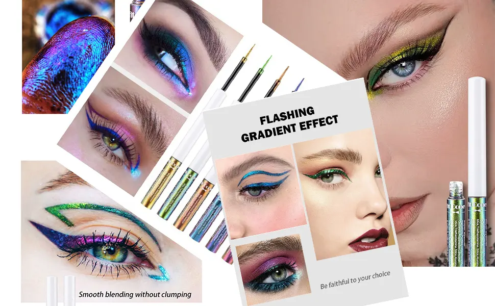 6 Colors Chameleon Liquid Eyeshadow Metallic Glitter Shimmer Eye Shadow Set Long Lasting Waterproof Multichrome Eyeshadows Makeup Set - 2-3 colors. Color variation, multi-color eyeshadow when you look at it from different angles