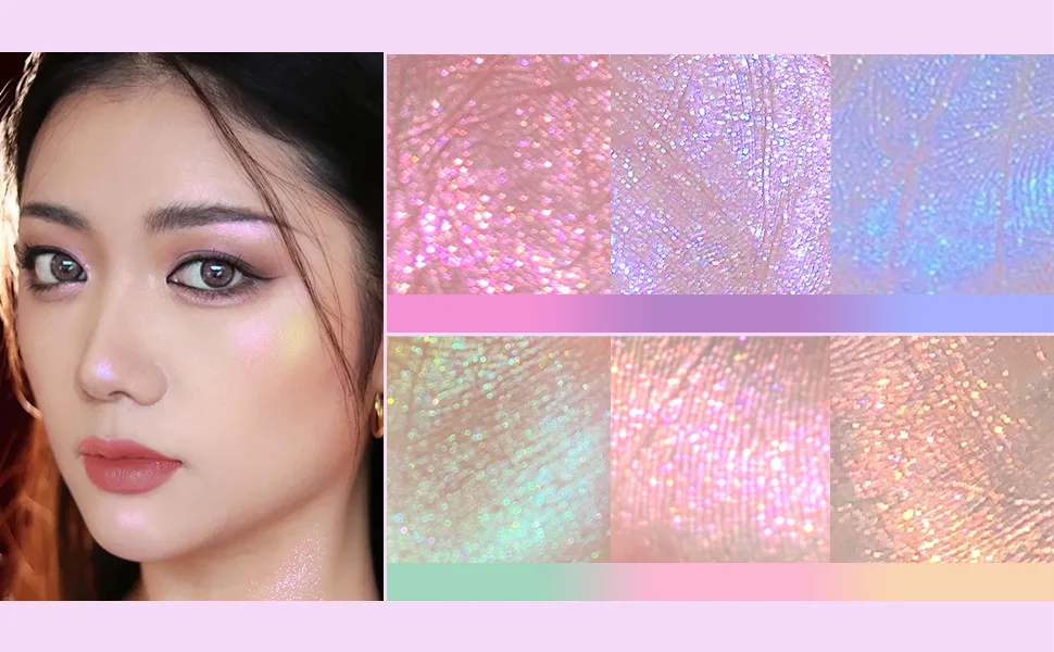 Serseul Chameleon Highlighter Palette Highlighters Makeup Highlight Powder Color Shifting Eye Shadow Silky Texture Glitter Highlighter Makeup Palette-H02 Aurora - product information 2