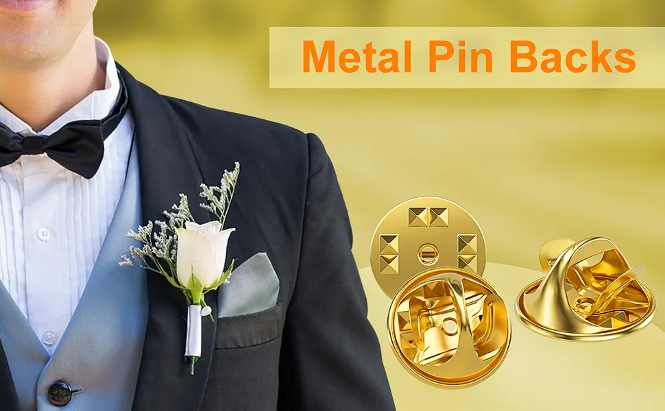 50PCS Metal Pin Backings  Locking Pin Backs for Enamel Pins  Lapel Pin Backs Replacement (Gold) - lapel pin backs