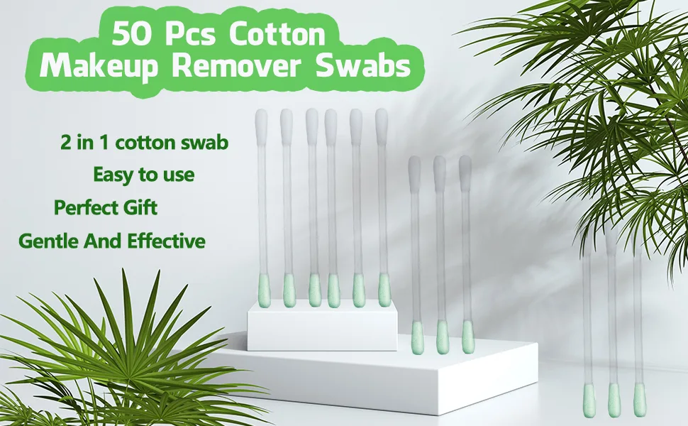 50 Pcs Cotton Makeup Remover Swabs - Disposable Vitamin E Liquid-Filled Cotton Swabs Sticks for Eye/Lip/Eyebrow/Eyelash Makeup Correctors Removing Swabs - Makeup Remover Swabs