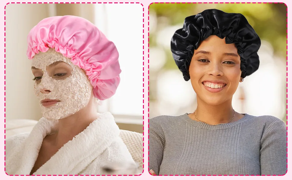 Satin Bonnet Silk Bonnet for Sleeping  Double Layer Hair Bonnet Silk Cap with Satin Scrunchies for Natural and Curly Hair (Pink) - product information 28