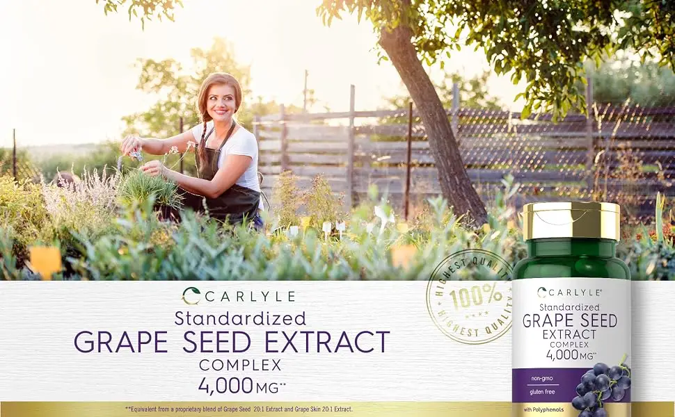 Carlyle Grape Seed Extract 4 000mg | 120 Quick Release Capsules | Standardized Extract Complex with Polyphenols | Non-GMO  Gluten Free Supplement - Grape Seed Extract