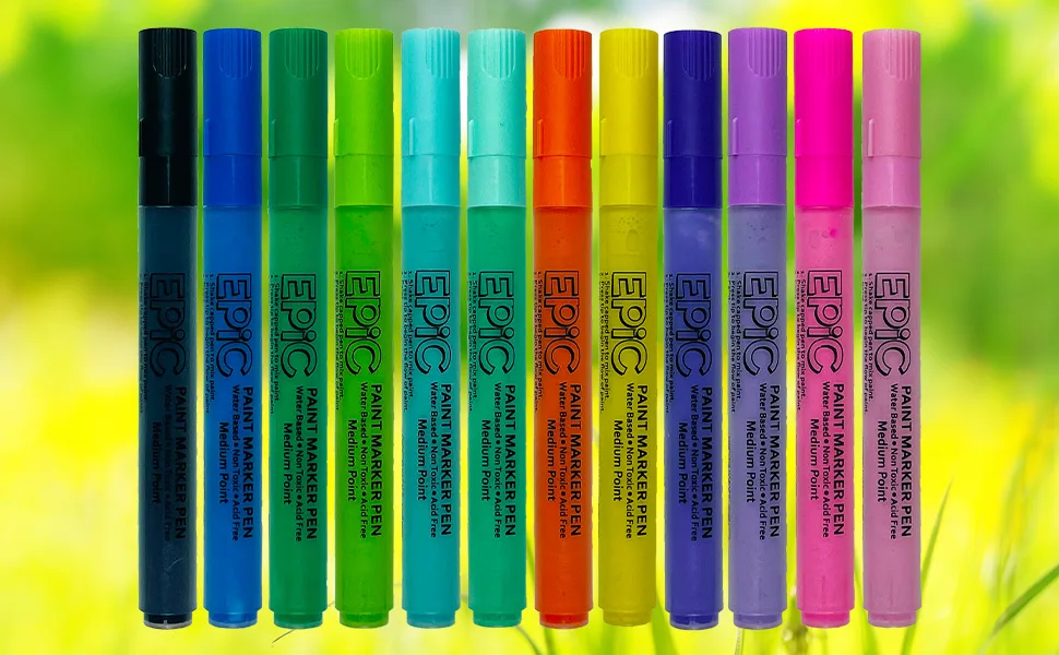 Epic Easter Paint Markers - Permanent Opaque Acrylic Paint - Non Toxic - Water Based - Medium Tip - 12 Springtime Colors - Pastel - Easter Egg Paint - Capped Pens