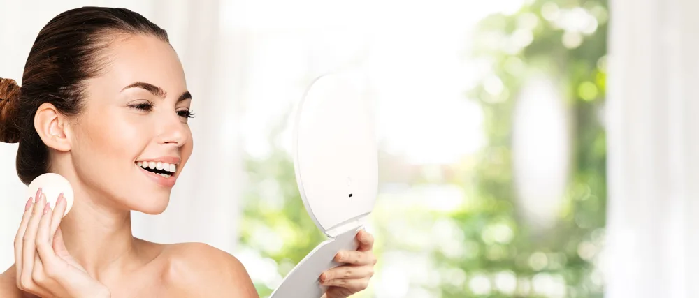 Fabuday Rechargeable Travel Makeup Mirror with Lights - Lighted Make Up Foldable Mirror with 3 Color Lighting  Ultra Thin Light Up Cosmetic Mirror with Bag  Touch Screen Adjustable Brightness LEDs - travel MIRROR