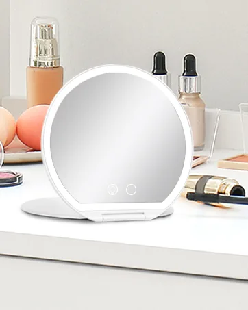 Fabuday Rechargeable Travel Makeup Mirror with Lights - Lighted Make Up Foldable Mirror with 3 Color Lighting  Ultra Thin Light Up Cosmetic Mirror with Bag  Touch Screen Adjustable Brightness LEDs - travel mirror
