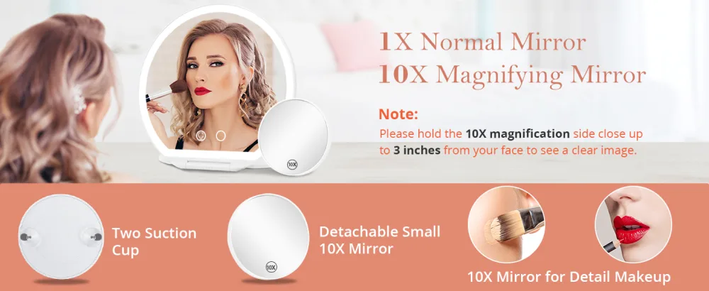Fabuday Rechargeable Travel Makeup Mirror with Lights - Lighted Make Up Foldable Mirror with 3 Color Lighting  Ultra Thin Light Up Cosmetic Mirror with Bag  Touch Screen Adjustable Brightness LEDs - TRAVEL MIRROR