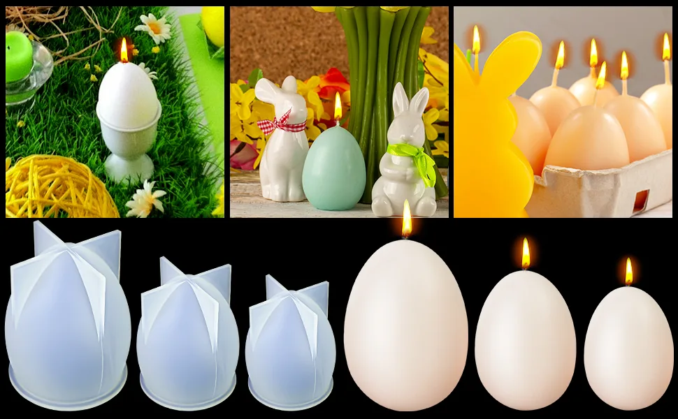3D Easter Egg Candle Mold  3 Pcs Silicone Mold for Candle Making  Easter Handmade Candle Making Mould  DIY Craft Resin Mold for Fondant Cake  Aromatherapy Candle  Chocolate  Soap  Candy - product information 3