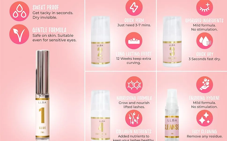 LLBA Lash Lift Kit  Eyelash Perm Kit  Home & Professional Use  Upgraded Incredients  Long-Lasting  Semi-Permanent Curling  Ensuring Hyngen & Easy Cleaning - lash lift