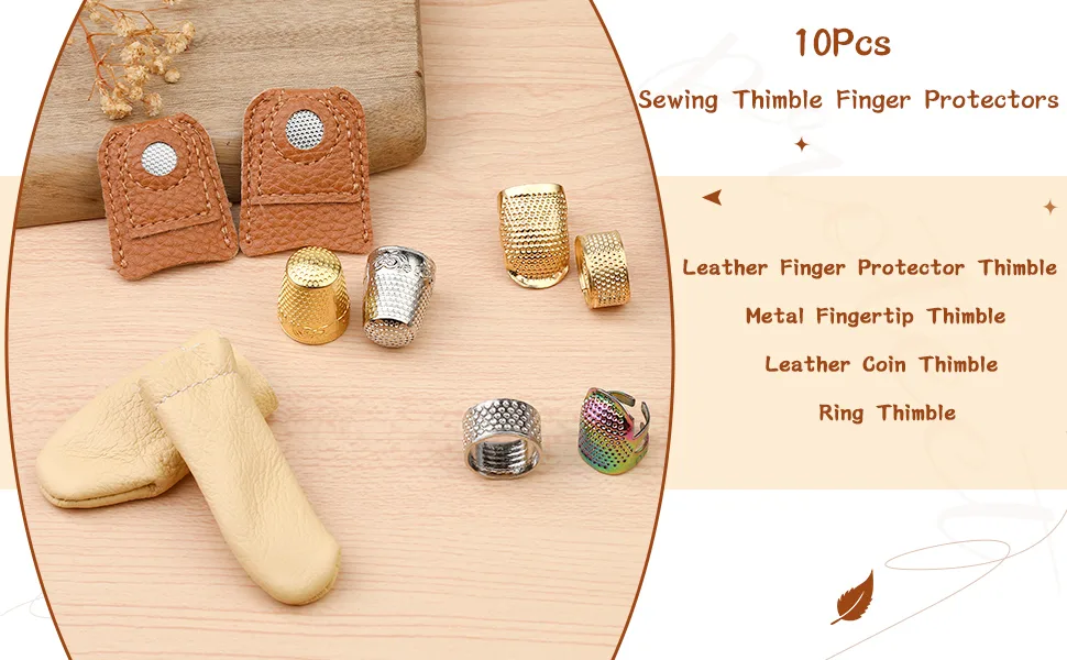 2 Pairs Leather Finger Protector Needle Felting Knitting Finger Thimble Guards Tools for Hand Craft Sewing Needlework Handmaking(Random Color) - Hand-Working Sewing Thimble