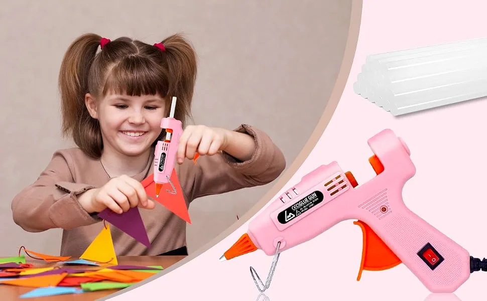 Liumai   Mini Hot Glue Gun Kit with 20 Glue Sticks for Crafts School DIY Arts Home Quick Repairs Pink - glue gun
