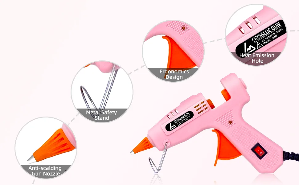 Liumai   Mini Hot Glue Gun Kit with 20 Glue Sticks for Crafts School DIY Arts Home Quick Repairs Pink - glue gun mini