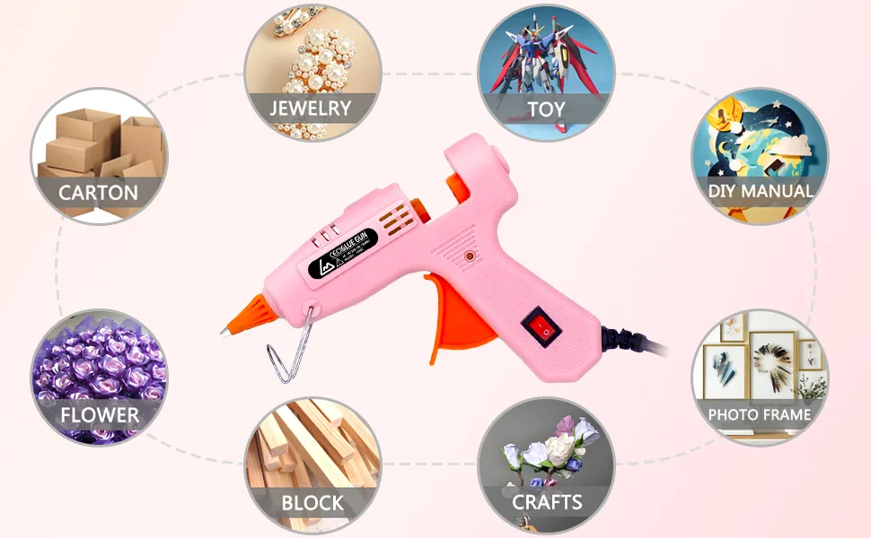 Liumai   Mini Hot Glue Gun Kit with 20 Glue Sticks for Crafts School DIY Arts Home Quick Repairs Pink - hot glue gun