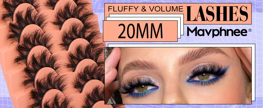 Lashes 20MM Long Fox Eye Lash 6D Curly Fluffy Mink Eyelashes Volume Thick False Lashes Strip Dramatic Wispy Fake Lashes Look Like Extension by Mavphnee 7K - 20MM Long Fluffy Lashes