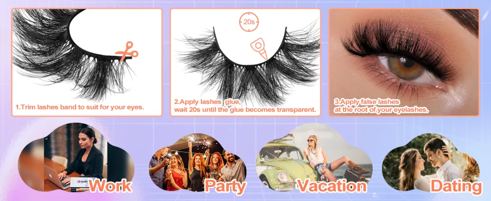 Lashes 20MM Long Fox Eye Lash 6D Curly Fluffy Mink Eyelashes Volume Thick False Lashes Strip Dramatic Wispy Fake Lashes Look Like Extension by Mavphnee 7K - How to apply false lashes