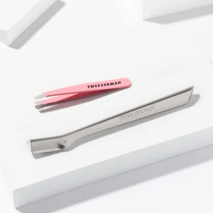 Tweezerman Exclusive Eyebrow Razor & Rose Tea Mini Slant Tweezer - image