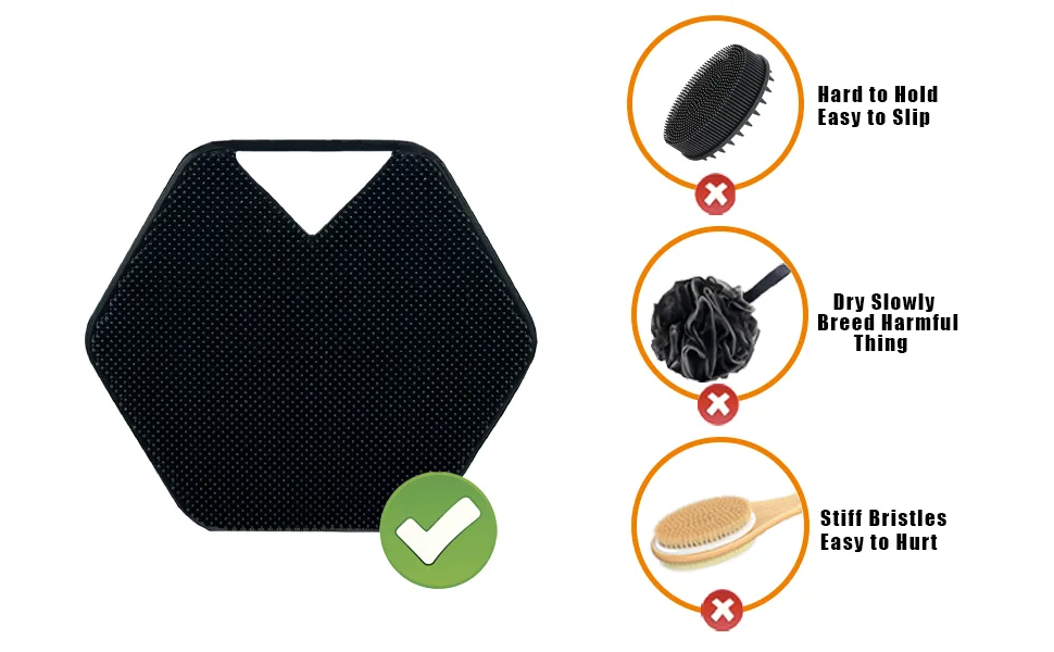 Silicone Body Scrubber with Storage Hook  Handheld Body Brush  Gentle Exfoliation and Deep Cleaning  Soft Touch Shower  Shower & Bathroom Accessory  Removable & Reusable (Black) - product information 3