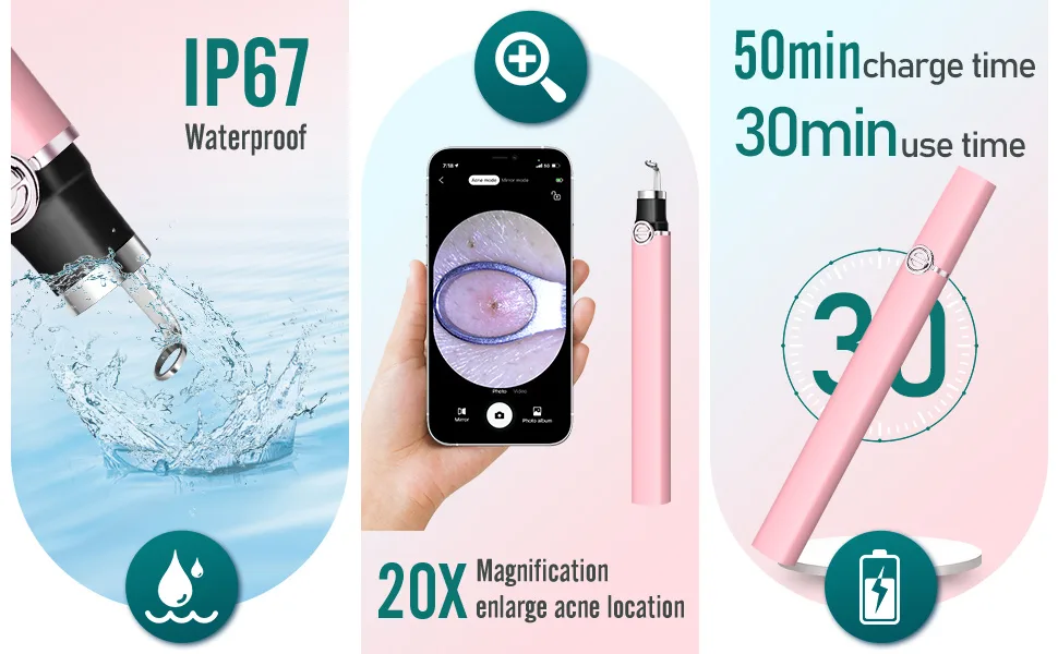 Blackhead Remover Tools with Camera  Visible Blackhead Remover  Pimple Popper Comedone Whitehead Extractor Kit  20X Magnification Visible Pore Cleaner Compatible with iPhone  iPad & Android - blackhead remove tool