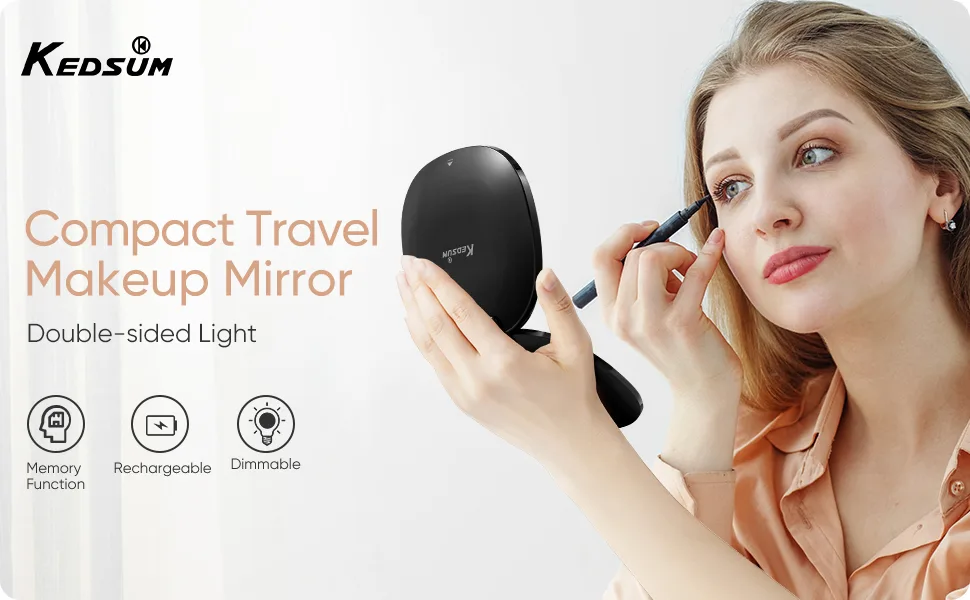 KEDSUM Lighted Travel Makeup Mirror  Rechargeable 1X/10X LED Travel Magnifying Compact Mirror with Light  Dimmable Double Sided Small Folding Mirror  Portable Mirror for Handbag  USB Charging (Black) - product information 19