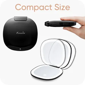 KEDSUM Lighted Travel Makeup Mirror  Rechargeable 1X/10X LED Travel Magnifying Compact Mirror with Light  Dimmable Double Sided Small Folding Mirror  Portable Mirror for Handbag  USB Charging (Black) - product information 23