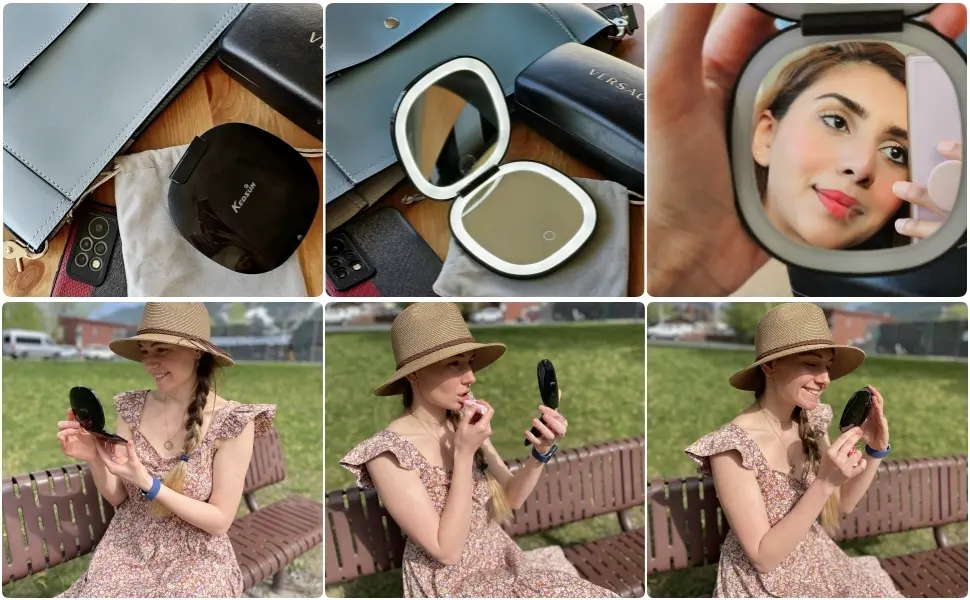 KEDSUM Lighted Travel Makeup Mirror  Rechargeable 1X/10X LED Travel Magnifying Compact Mirror with Light  Dimmable Double Sided Small Folding Mirror  Portable Mirror for Handbag  USB Charging (Black) - product information 27