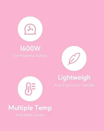 Wavytalk Hair Dryer with Diffuser  Ceramic Ionic Blow Dryer for Fast Drying and Damage Free Hair  Lightweight and Compact Hair Dryer Rose. Pink - hair dryer