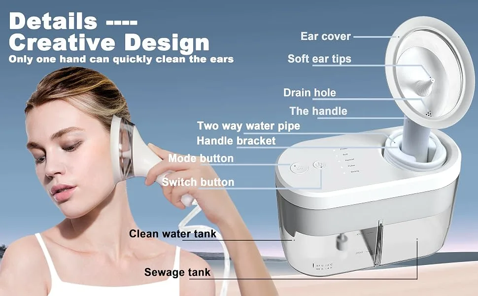 Electric Ear Wax Removal Tool Ear Cleaning Kit Safe and Effective Ear Irrigation Flushing System Reusable Ear Washer for Adults with Water Powered Ear Irrigation Kit Automatic Jet Stream - details
