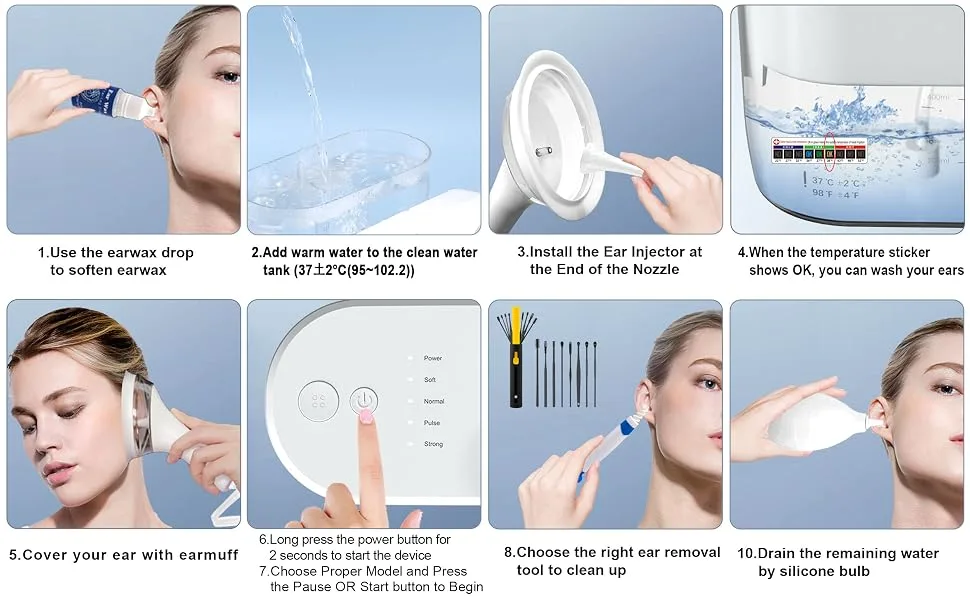 Electric Ear Wax Removal Tool Ear Cleaning Kit Safe and Effective Ear Irrigation Flushing System Reusable Ear Washer for Adults with Water Powered Ear Irrigation Kit Automatic Jet Stream - product information 6