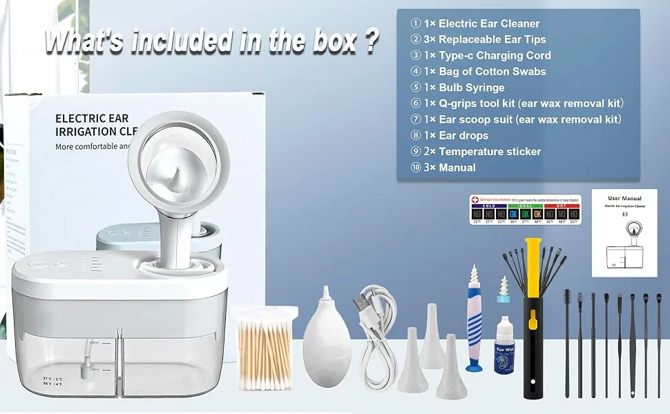 Electric Ear Wax Removal Tool Ear Cleaning Kit Safe and Effective Ear Irrigation Flushing System Reusable Ear Washer for Adults with Water Powered Ear Irrigation Kit Automatic Jet Stream - package