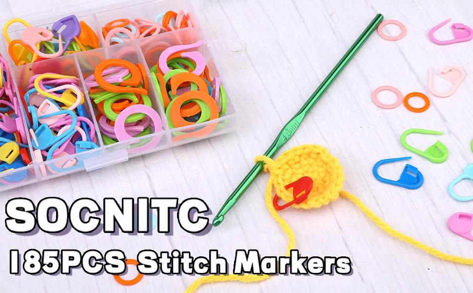 185PCS Stitch Markers  Knitting Crochet Markers with Plastic Box  Stitch Marker Ring Colorful for Sewing Knitting DIY Handmade Crafts - Stitch Markers