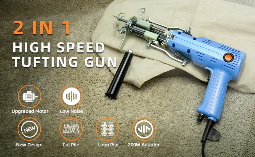 Tufting Gun Upgrade Rug Making Kit Rug Gun 2 in 1 Cut Pile Rug Pile Tufting Machine Starter Kit Electric Handheld Carpet Gun 100-240V - product information 1