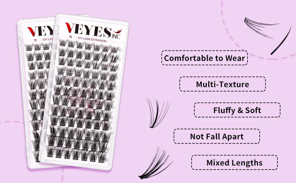 VEYES INC 72 Cluster Lashes. Wispy & Soft DIY Eyelash Extensions  Individual Eyelashes that Look Like Extensions  D curl 8-16mm Mixed Length (WM-03). WM03 - product information 2